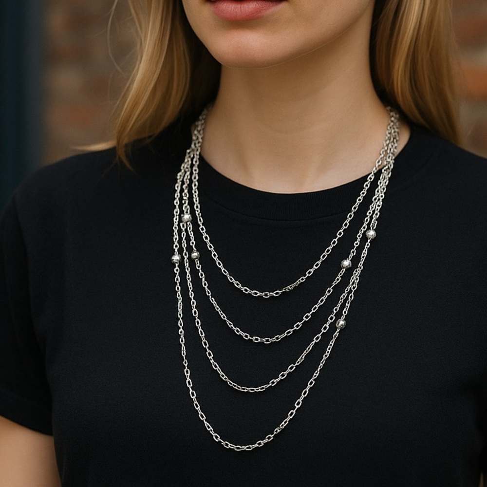 multilayer silver plated necklace four in one NWOT